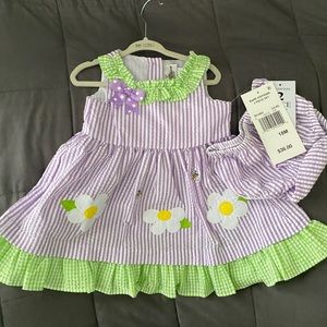Rare Editions Purple and White Seersucker dress & Bloomers. NWT